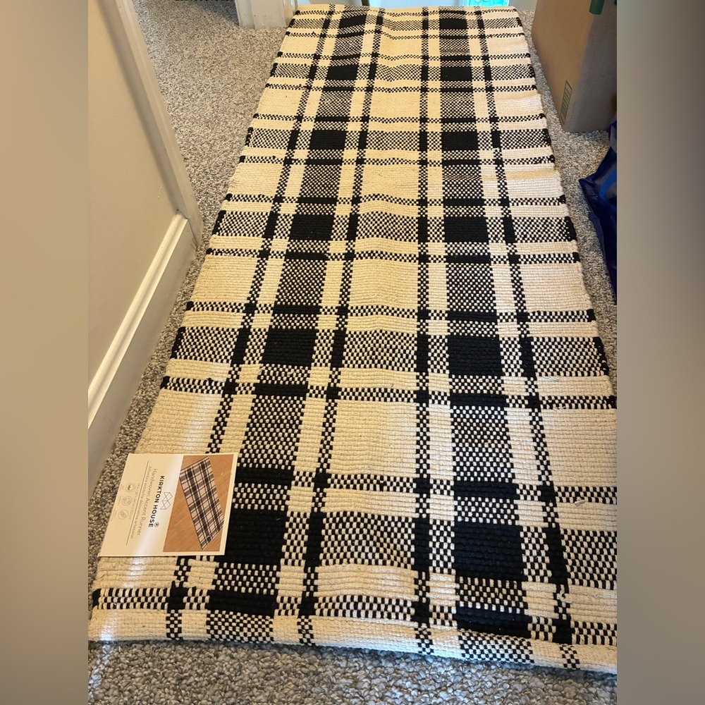 Kirkton House Plaid Black and Cream Rug 24”x60”